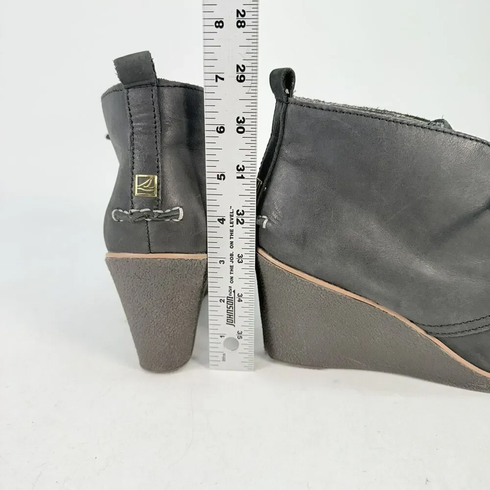 SPERRY Top Sider Harlow Black Leather Booties Wedge STS90491 Size 9.5 M